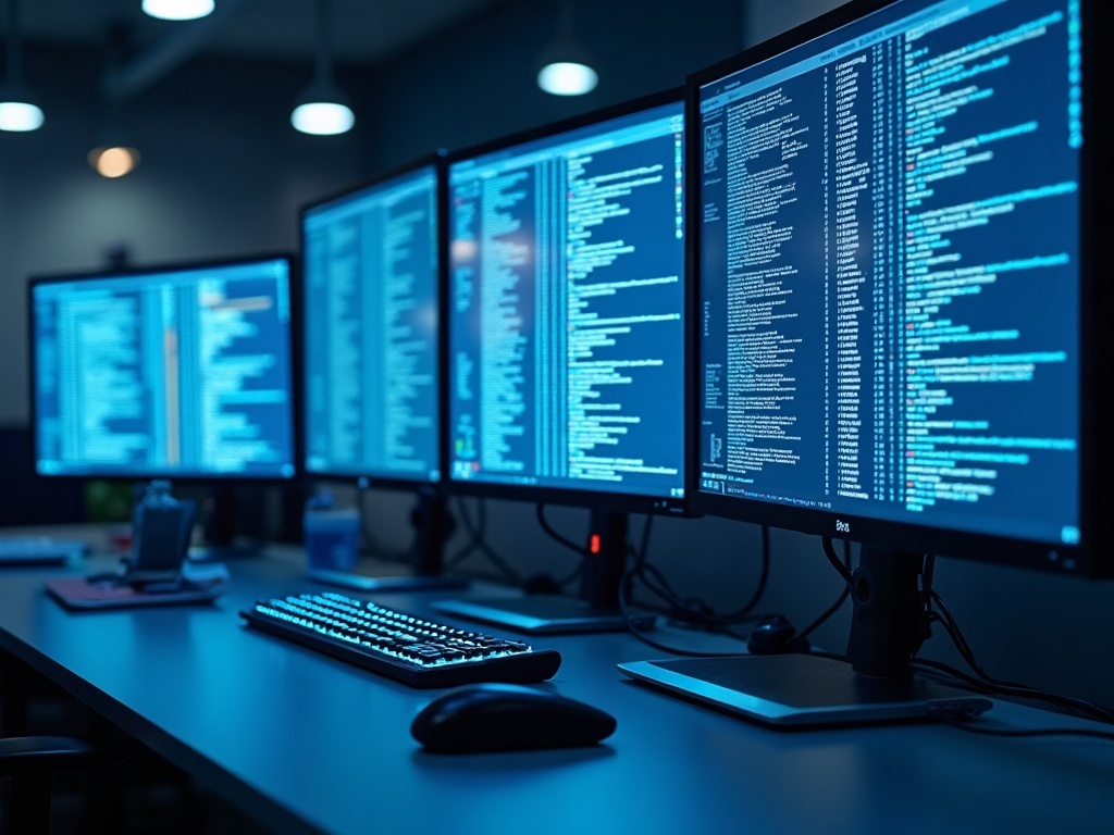 Modern software testing workspace with automated test results on screen